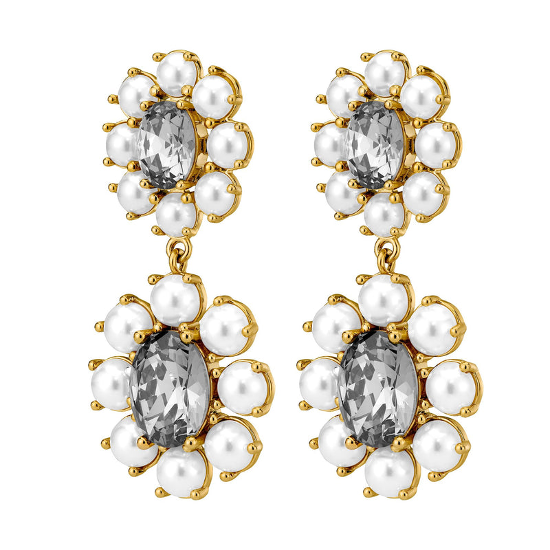 Lina Gold Earrings - White Pearl  / Grey