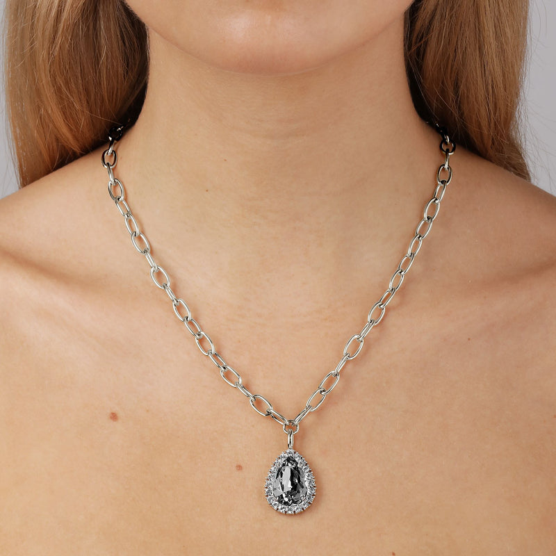 Metta Shiny Silver Necklace - Grey /Crystal