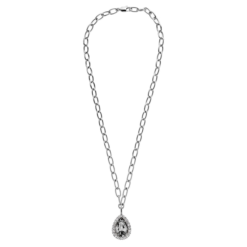 Metta Shiny Silver Necklace - Grey /Crystal