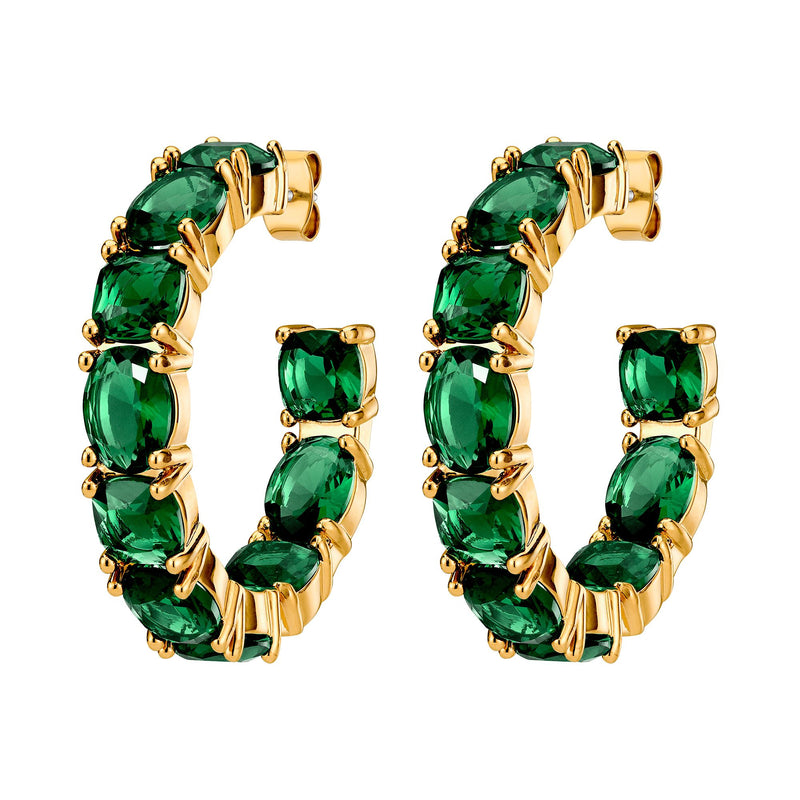 Gretia Gold Earrings - Emerald Green