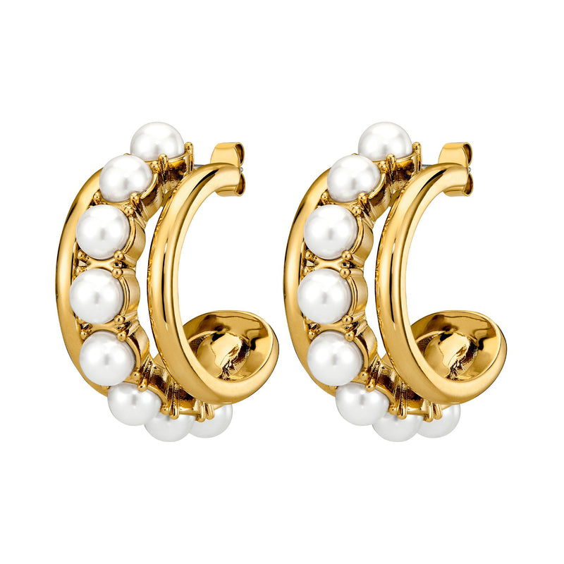 Helen Gold Earrings - White Pearl