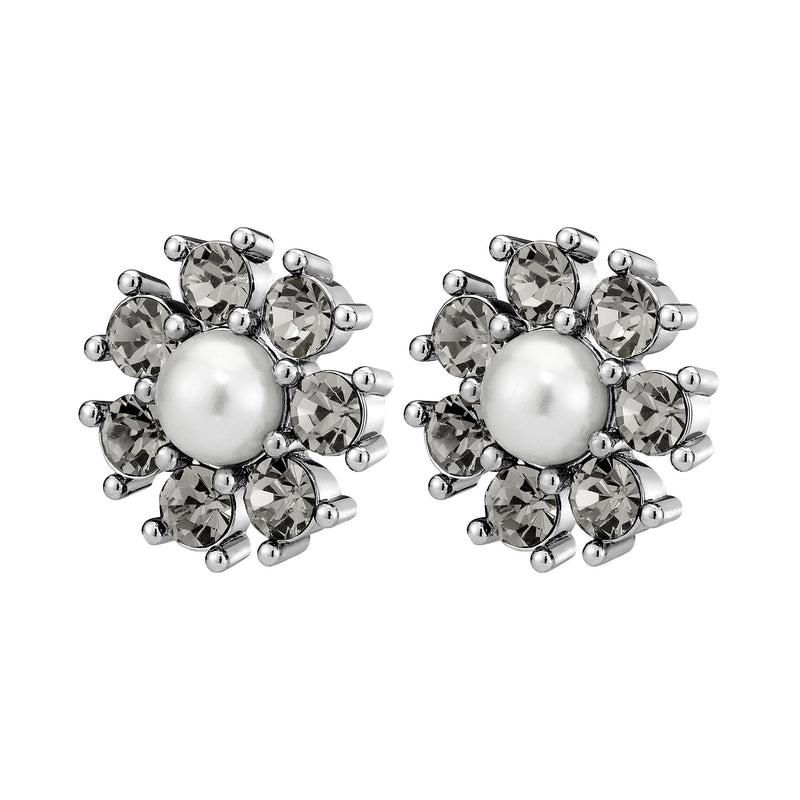 Aude Shiny Silver Earrings - Grey / White Pearl