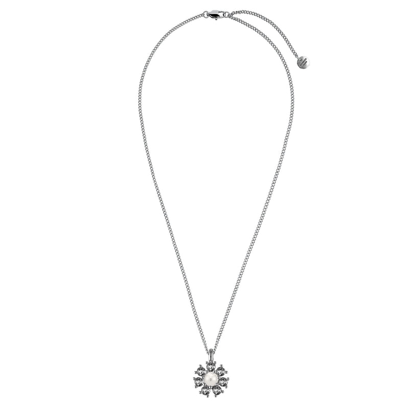 Delise Shiny Silver Necklace - Grey /White Pearl