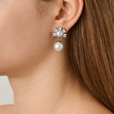 Veronica Shiny Silver Earrings - Crystal /White Pearl