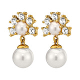 Veronica Gold Earrings - Crystal /White Pearl