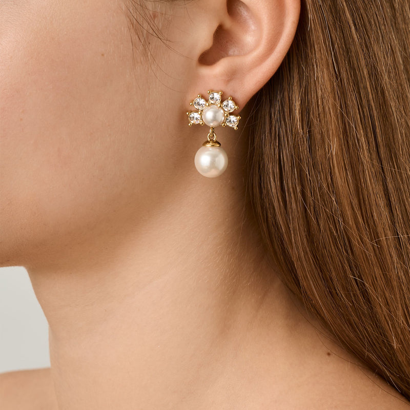 Veronica Gold Earrings - Crystal /White Pearl