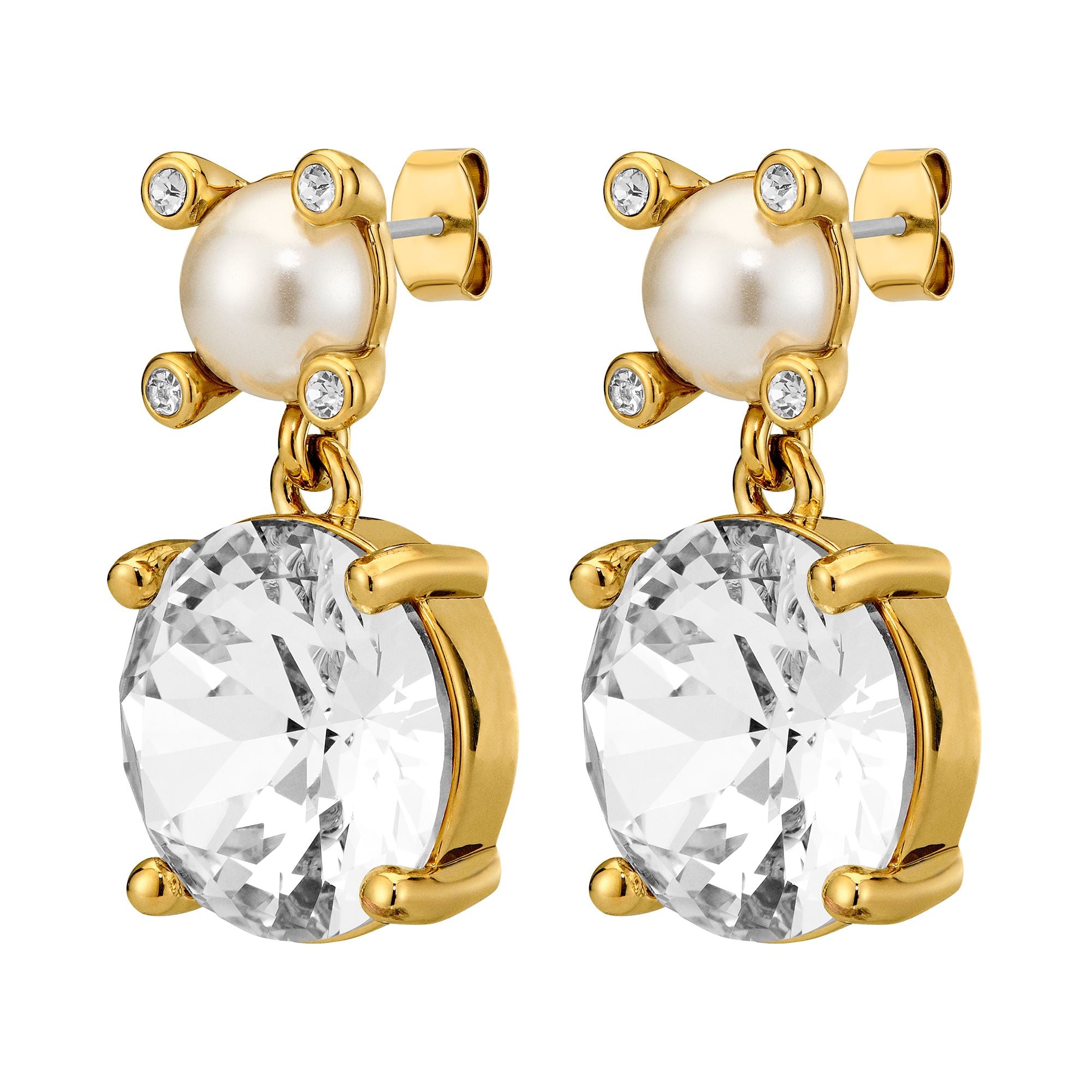 Nicola Gold Earrings - Crystal /White Pearl
