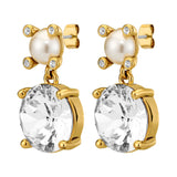 Nicola Gold Earrings - Crystal /White Pearl