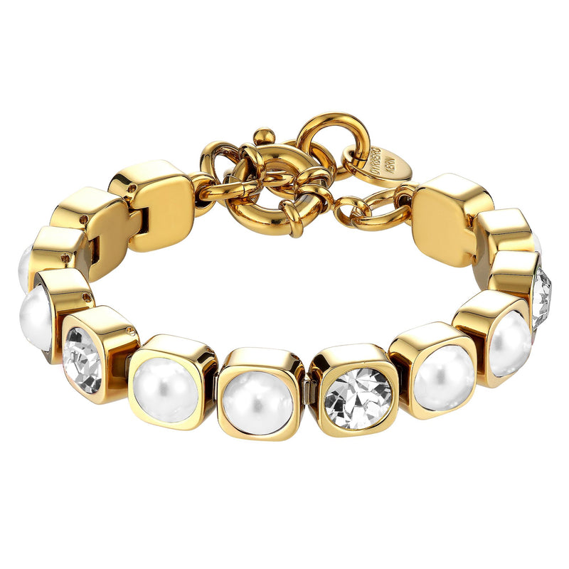 Conian Gold Tennis Bracelet - Crystal / White Pearl