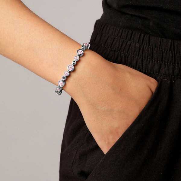 Teresia Shiny Silver Tennis Bracelet - Vintage Rose /Grey