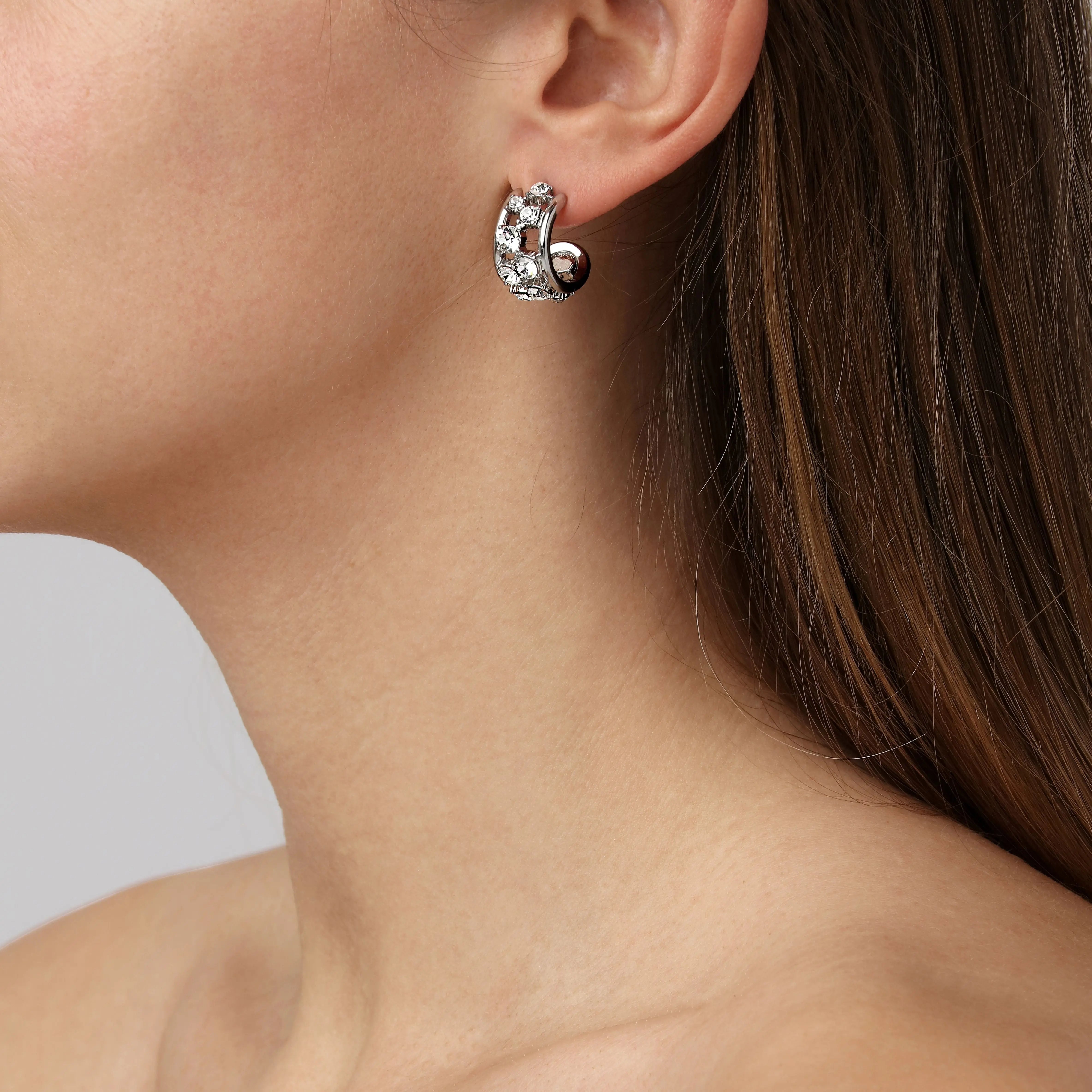 Astor Shiny Silver Hoop Earrings, Crystal Dyrberg/Kern NZ