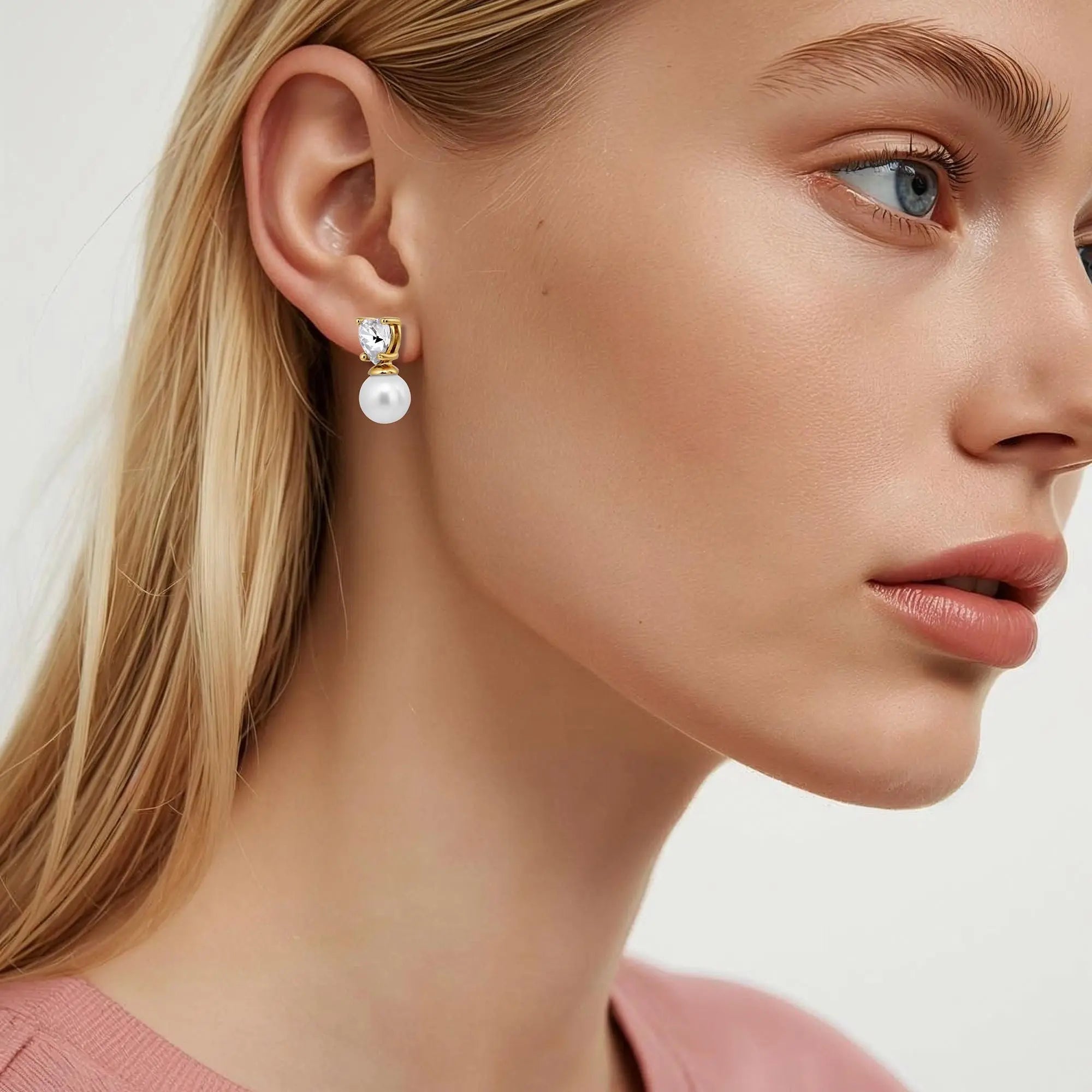 Emo Gold Earrings, Crystal / White Pearl Dyrberg/Kern NZ