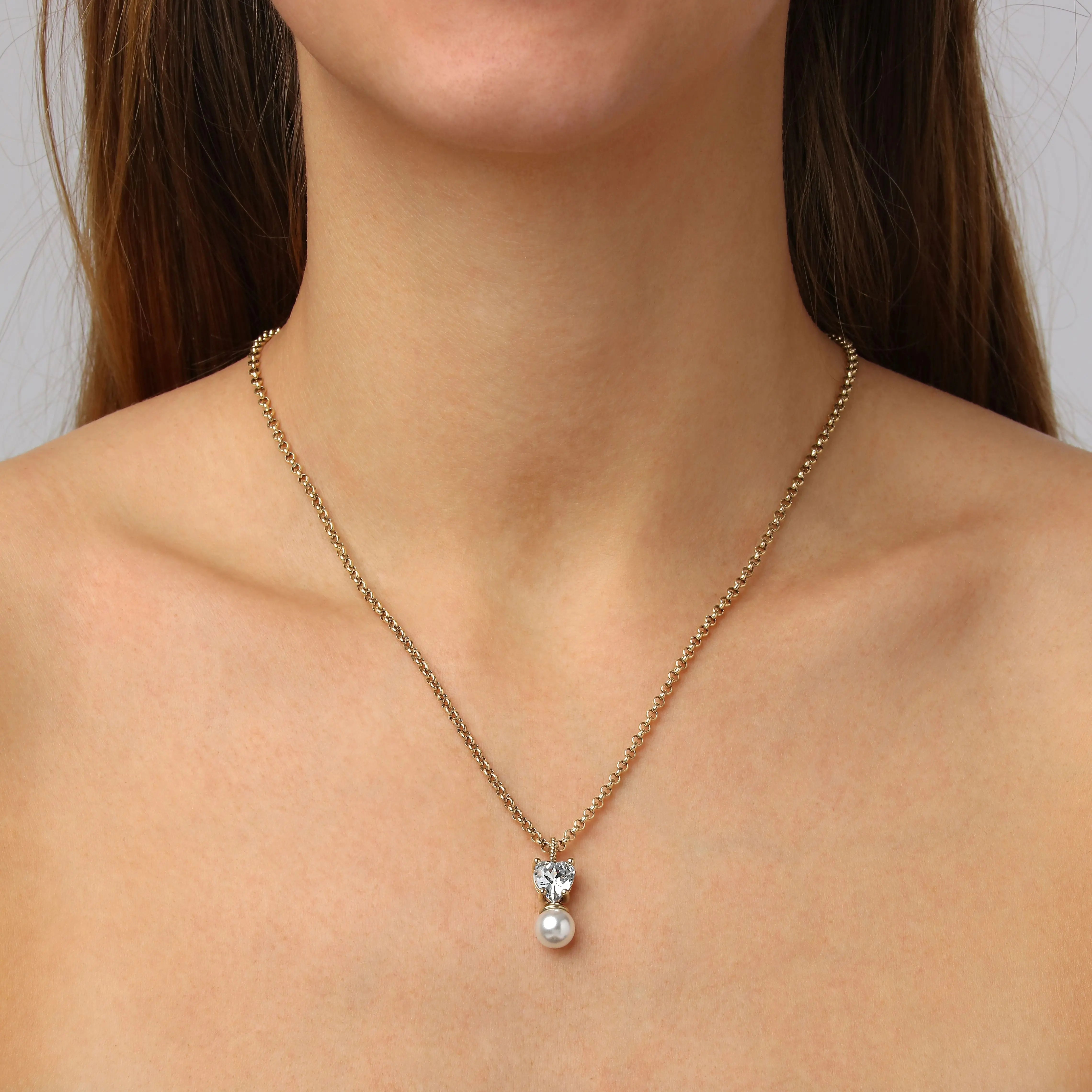 Colume Gold Necklace, Crystal / White Pearl Dyrberg/Kern NZ