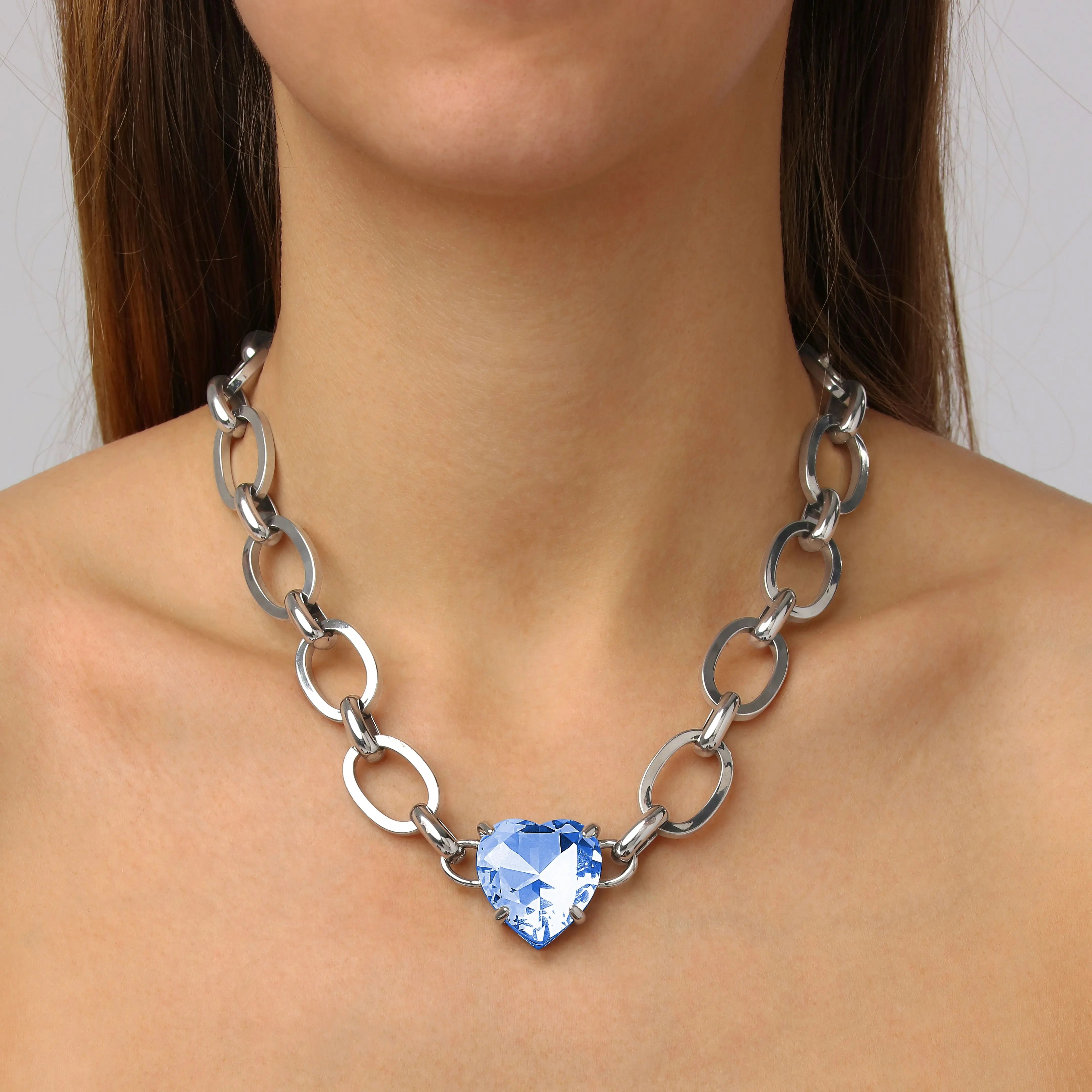 Braze Shiny Silver Necklace, Light Blue Dyrberg/Kern NZ