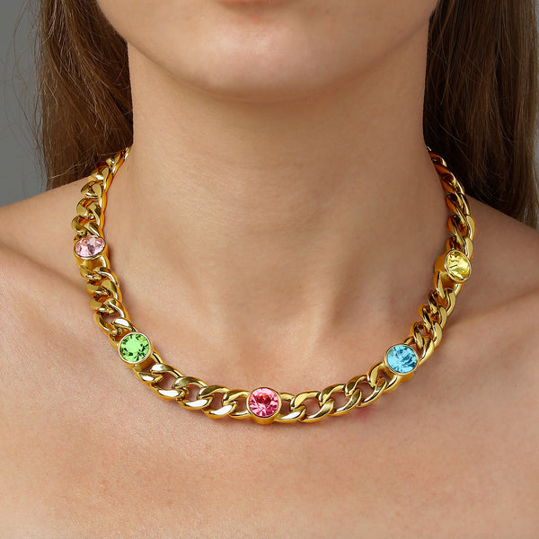 Angelina Gold Necklace - Pastel Multi