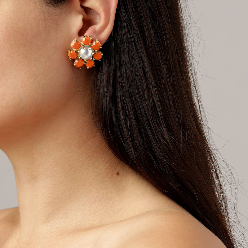 Aubra Gold Earrings - Coral / Peach