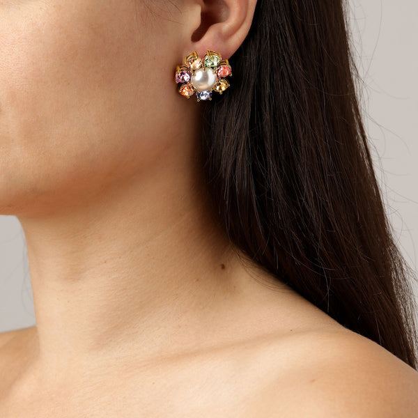 Aubra Gold Earrings - Pastel Multi / White Pearl