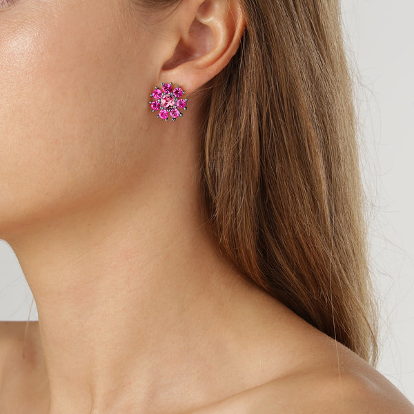 Aude Shiny Silver Earrings - Pink