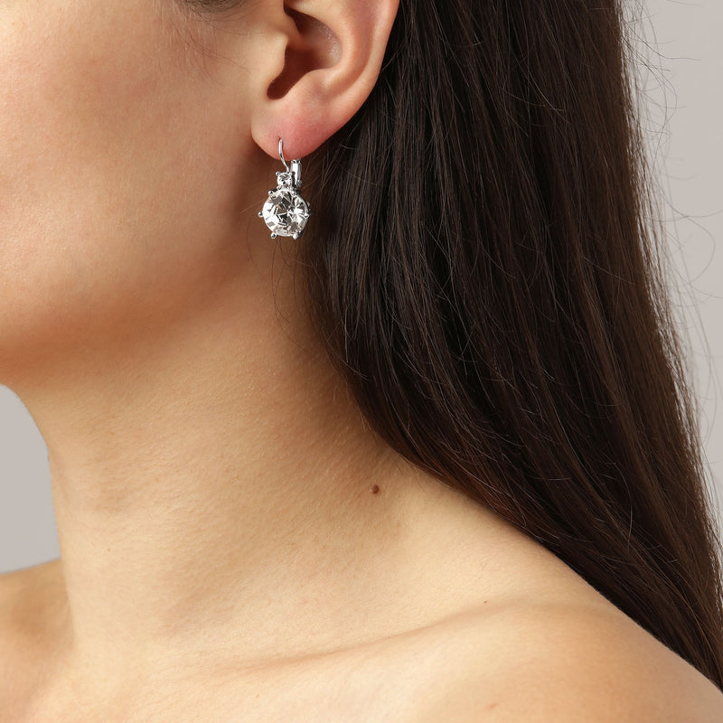 Begonia Shiny Silver Earrings - Crystal