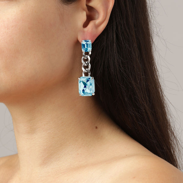 Calla Shiny Silver Earrings - Aqua