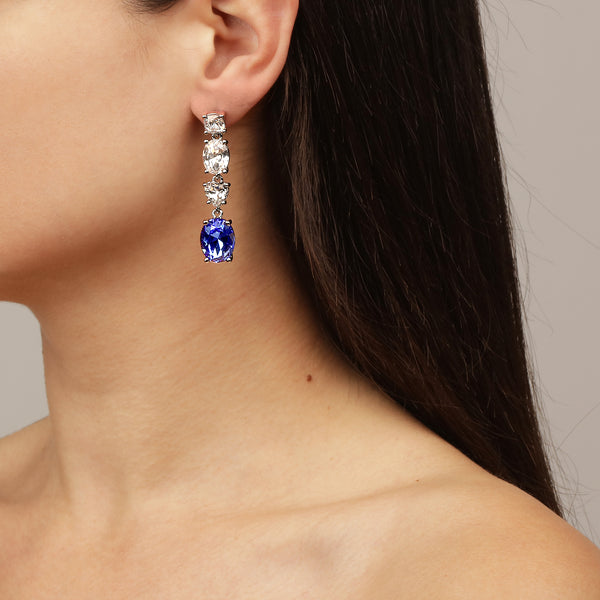 Carmen Shiny Silver Earrings - Sapphire / Crystal