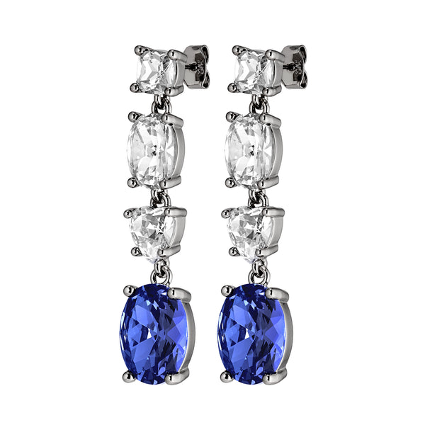 Carmen Shiny Silver Earrings - Sapphire / Crystal