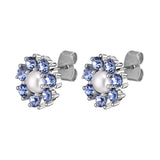 Carnea Shiny Silver Earrings - Light Sapphire / White Pearl