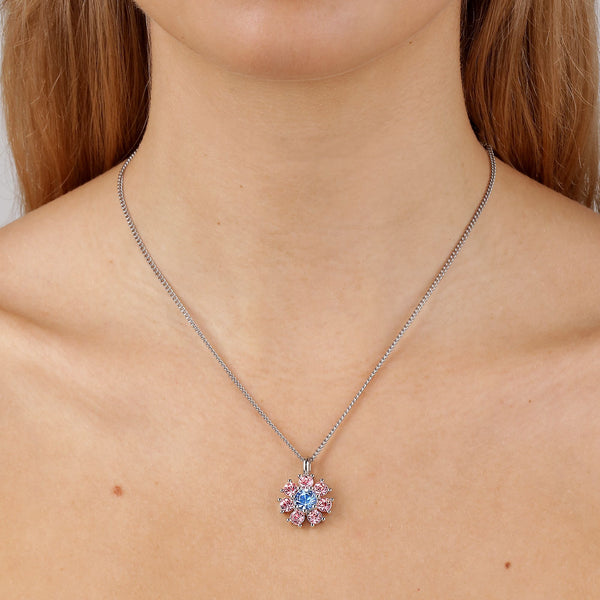 Delise Shiny Silver Necklace - Light Blue / Rose