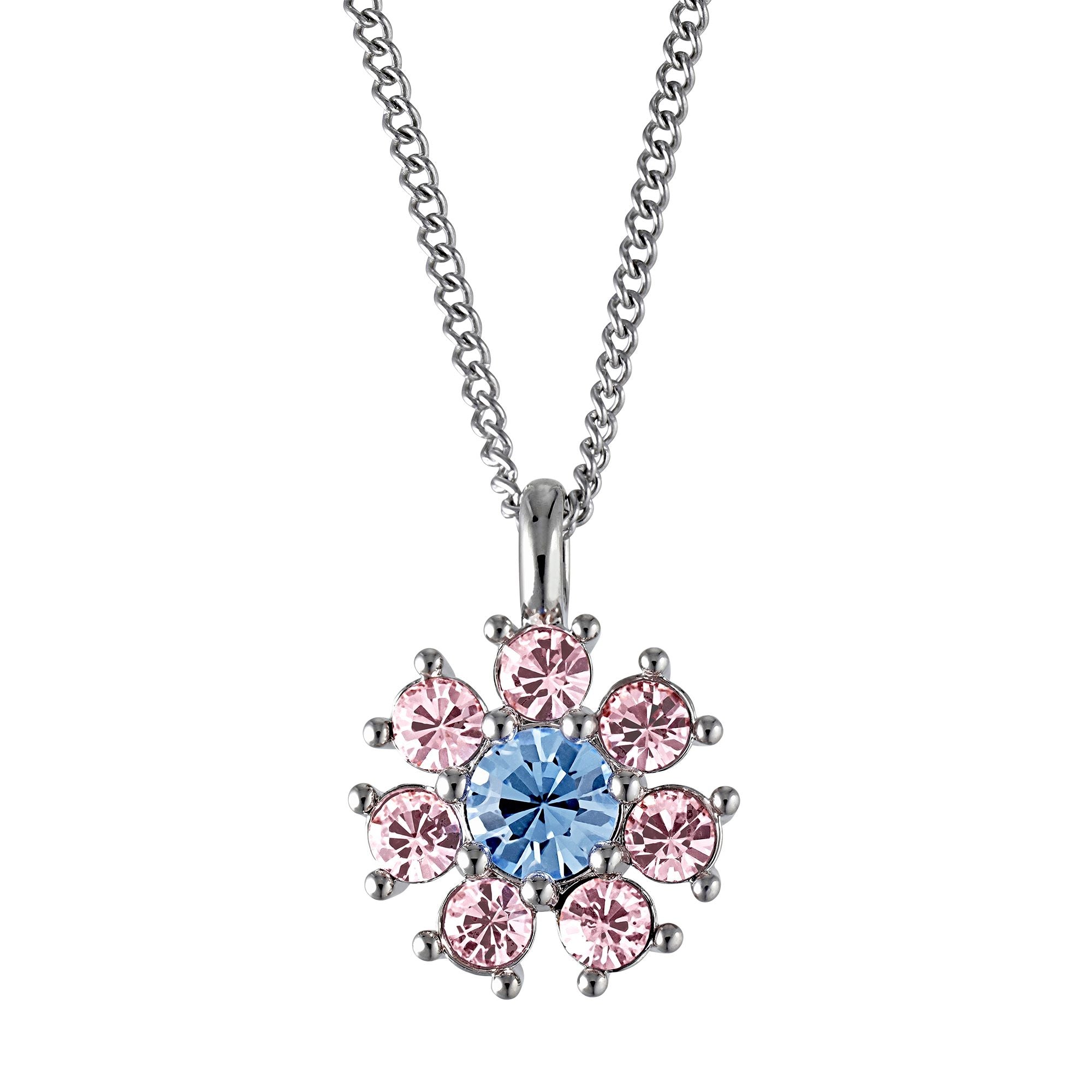 Delise Shiny Silver Necklace - Light Blue / Rose