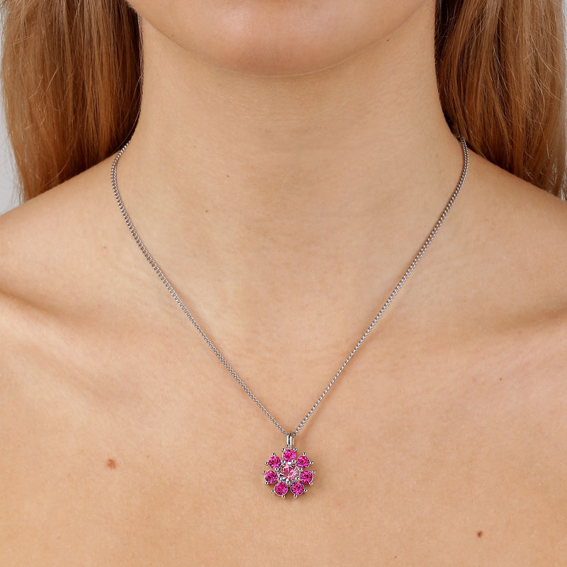 Delise Shiny Silver Necklace - Pink