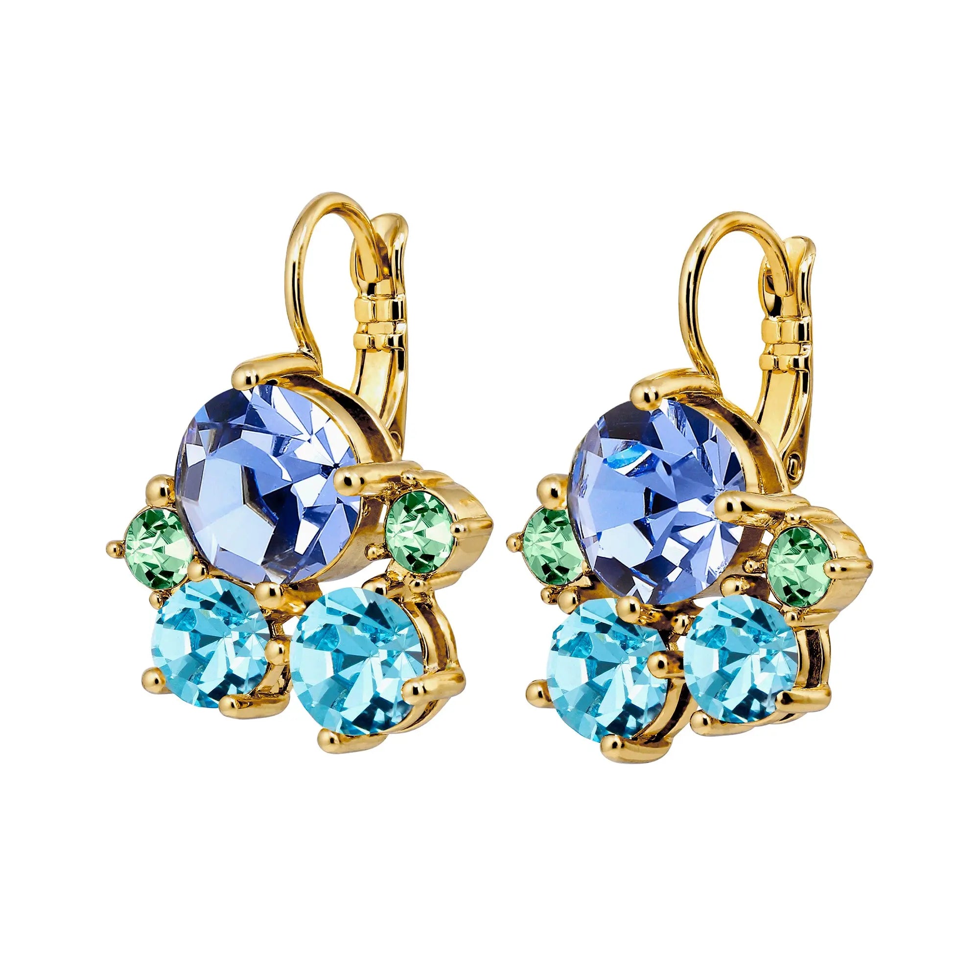 French Hook Earrings with Multiple Aqua Crystals