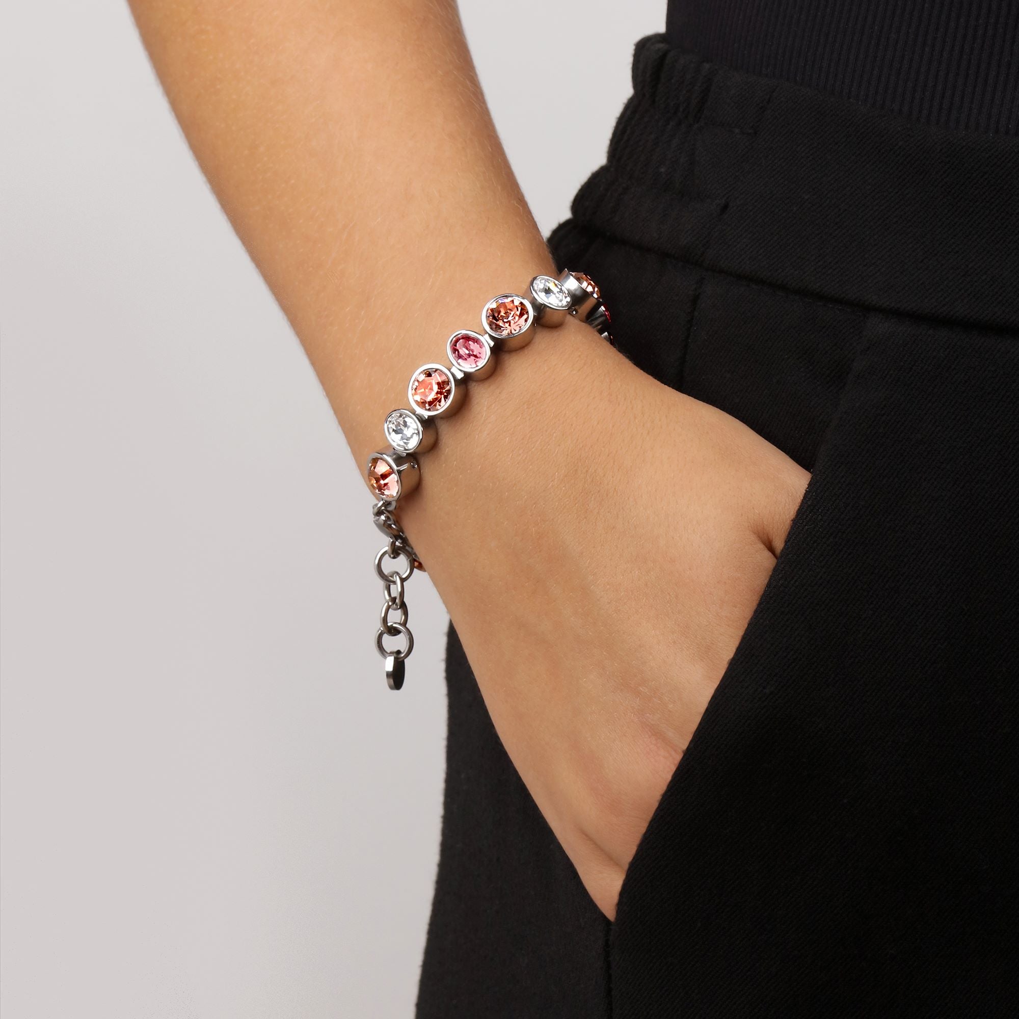 Elaine Shiny Silver Bracelet - Light Rose