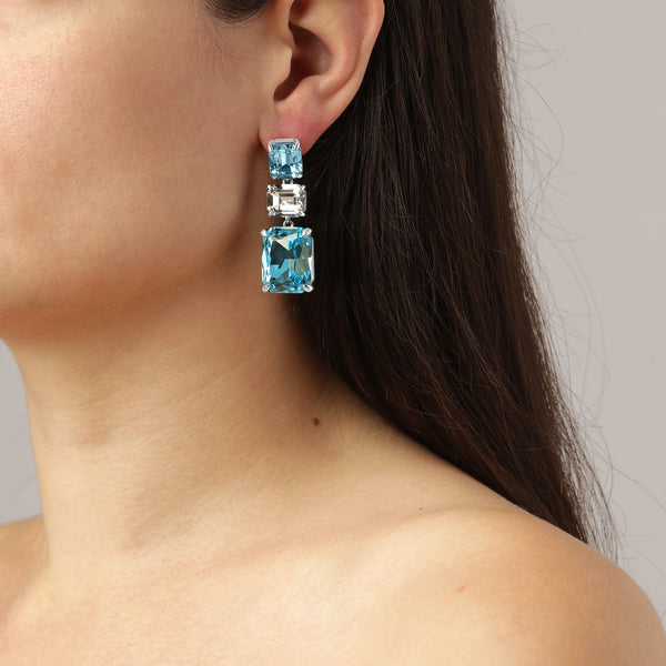 Esmara Shiny Silver Earrings - Aqua / Crystal