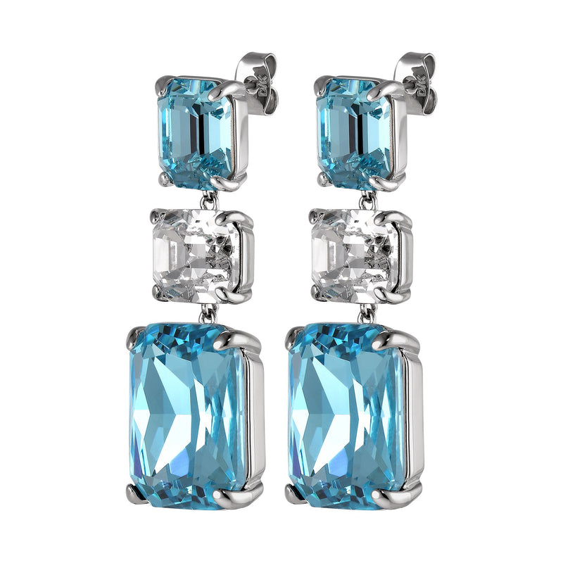 Esmara Shiny Silver Earrings - Aqua / Crystal