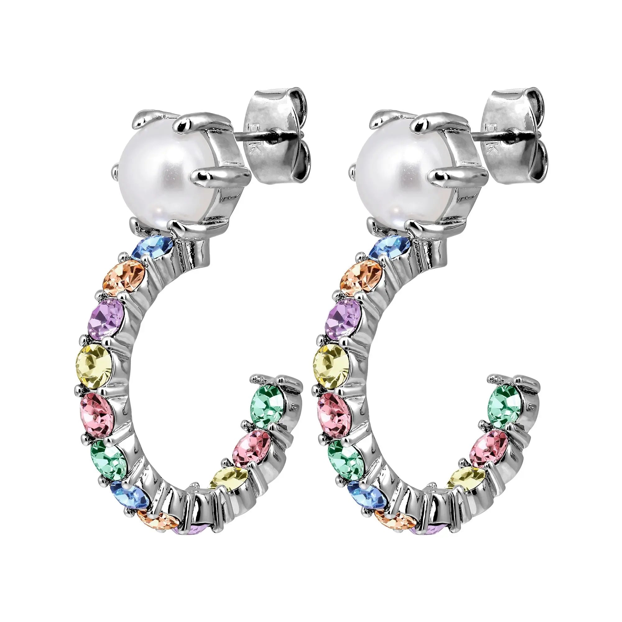 Hoop earrings with pearl and crystals