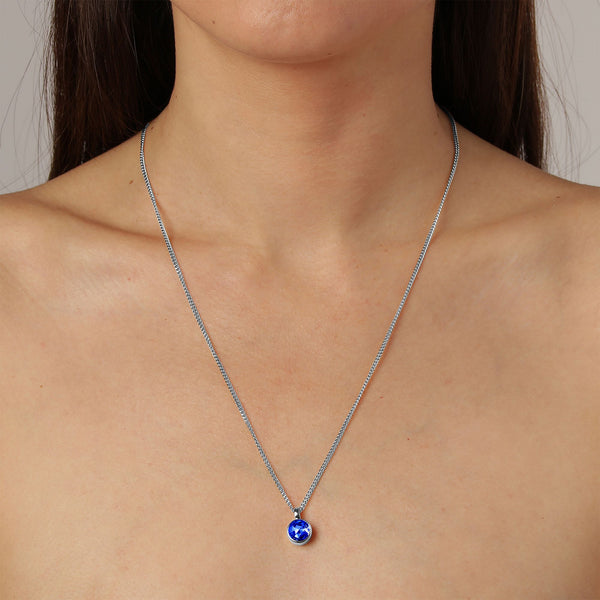 Ette Shiny Silver Necklace - Sapphire
