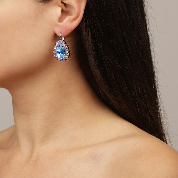 Fiora Shiny Silver Earrings - Light Blue / Rose