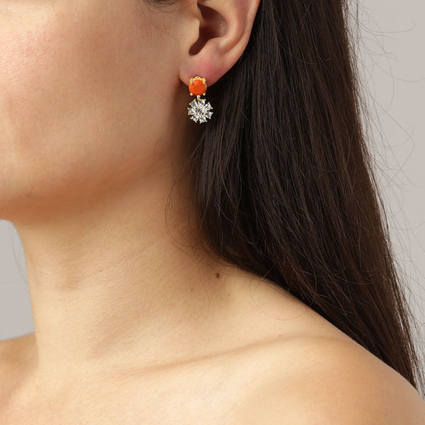 Floss Gold Earrings - Coral / Crystal