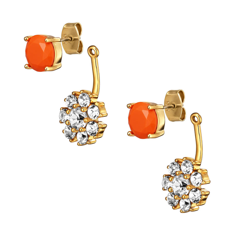 Floss Gold Earrings - Coral / Crystal