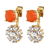 Floss Gold Earrings - Coral / Crystal