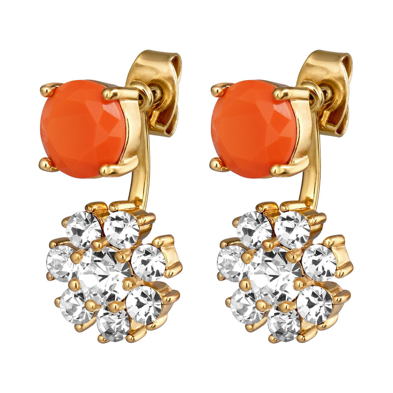 Floss Gold Earrings - Coral / Crystal