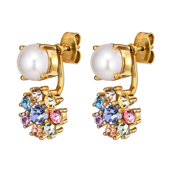 Floss Gold Earrings - Pastel Multi / White Pearl