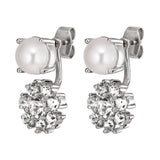 Floss Shiny Silver Earrings - Crystal / White Pearl