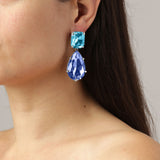 Golari Shiny Silver Earrings - Aqua