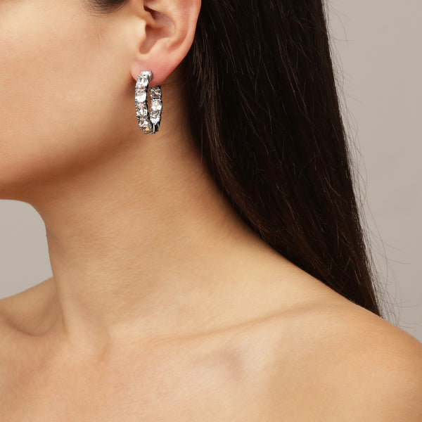Gretia Shiny Silver Earrings - Crystal