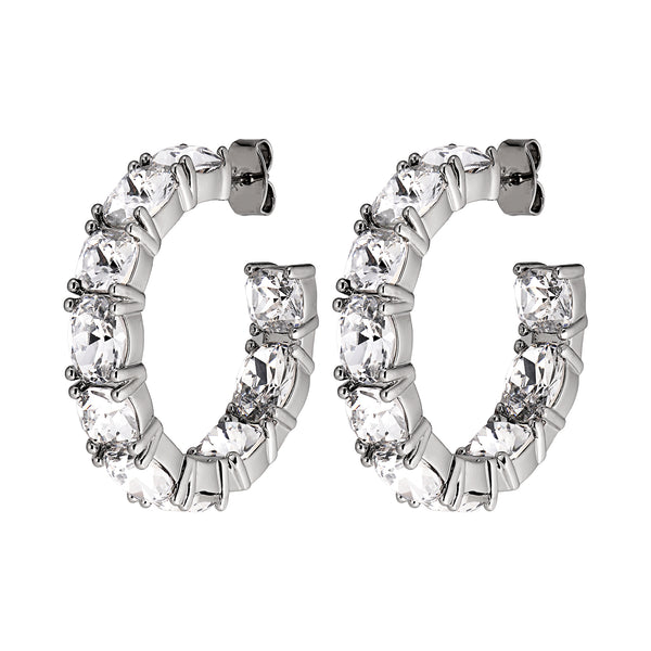 Gretia Shiny Silver Earrings - Crystal
