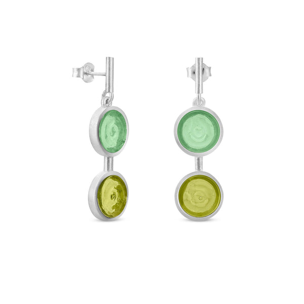 Gaudi Silver Earrings Double Drop Green