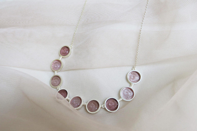 Gaudi Silver Statement Necklace Mauve