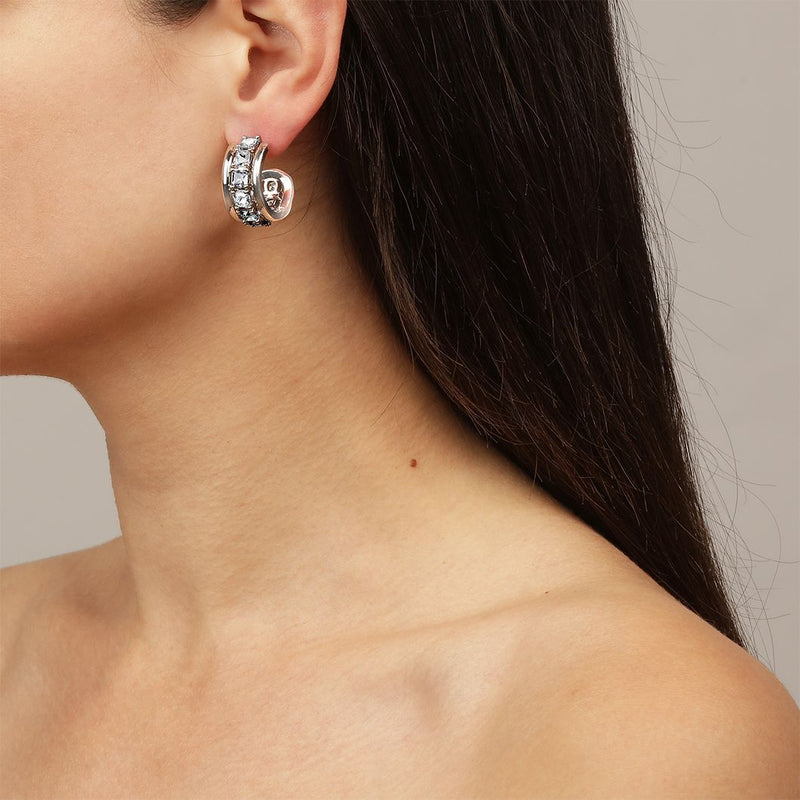 Helen Shiny Silver Earrings - Crystal