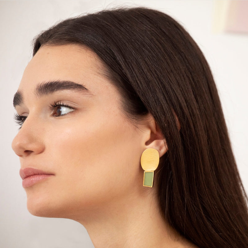 Collage Gold Earrings Green